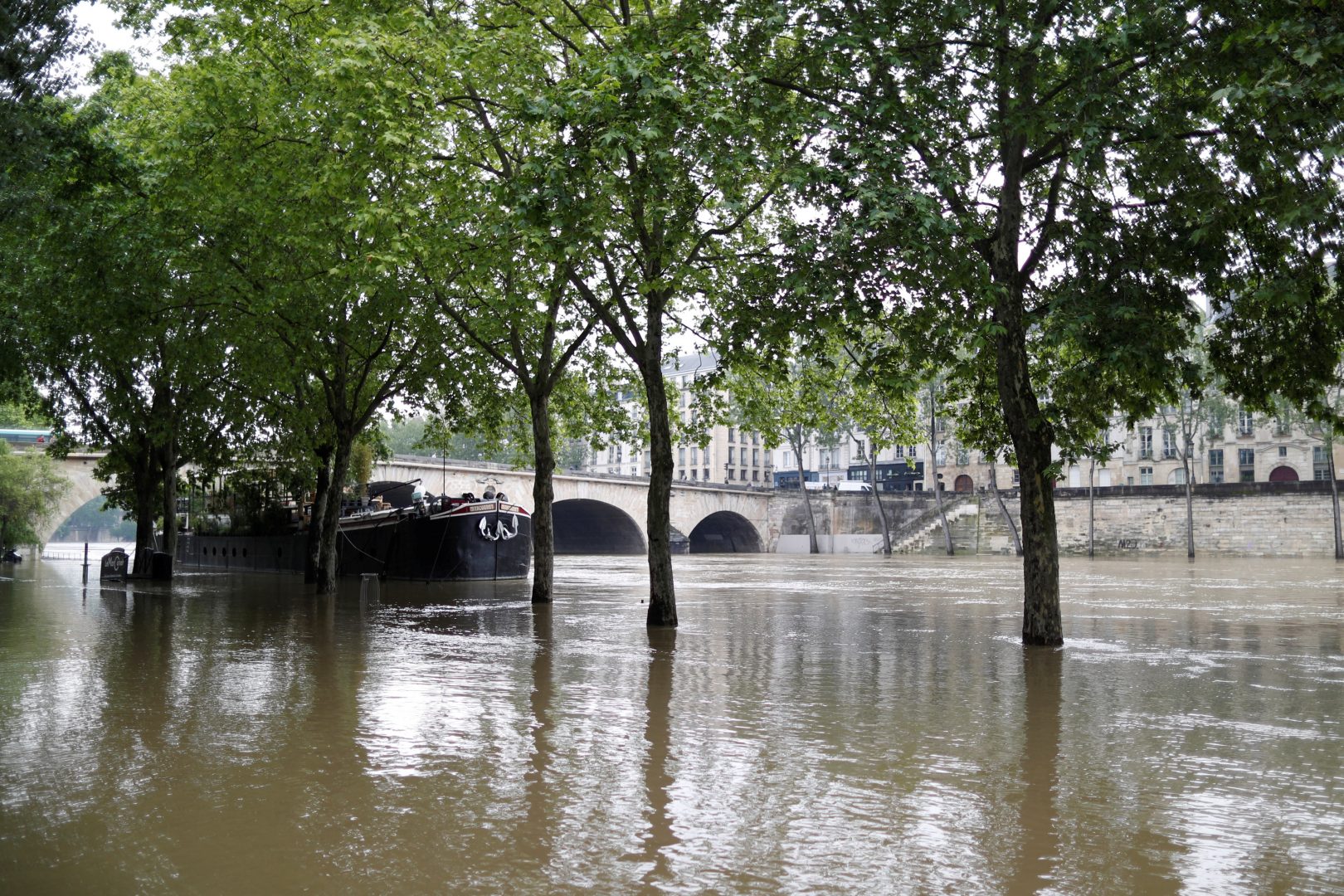 General view of the flooded river-side of the River Seine in central Paris with the 'Ile Saint-Louis' in the background, France, June 1, 2016. REUTERS/Charles Platiau