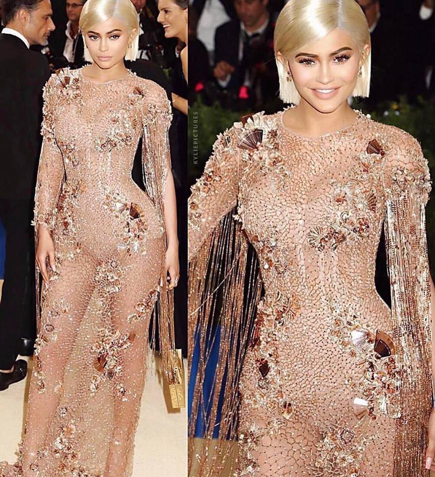 Kylie Jenner wears a see-through nude Versace gown at 2017 Met Gala in NYC, 05/01/2017
